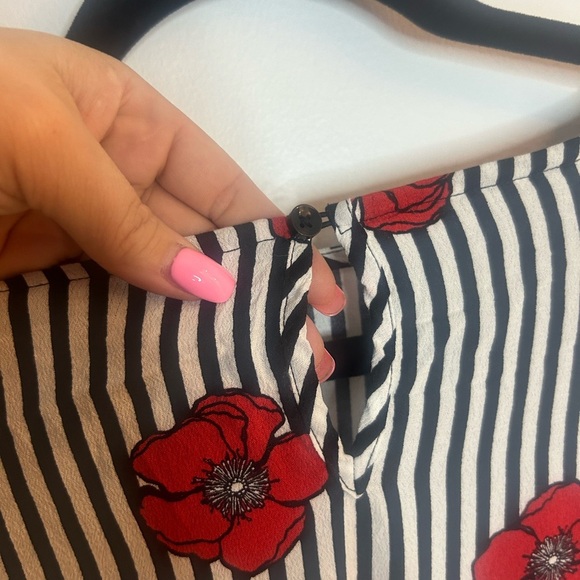 GEORGE size M women’s blouse, black and white stripe with red poppy print - Picture 4 of 6